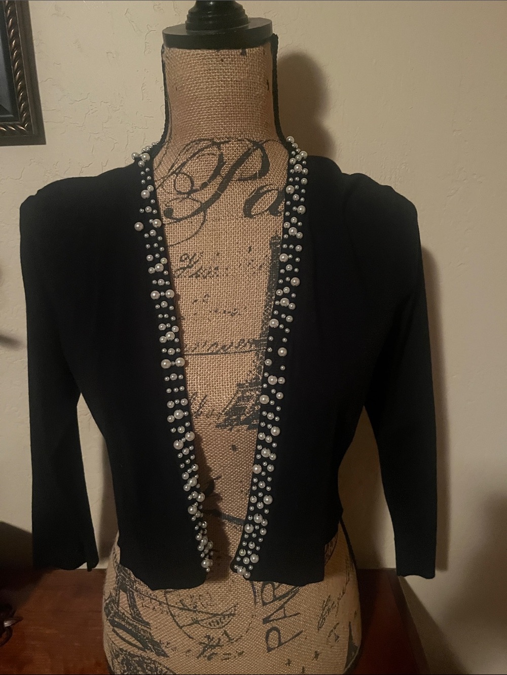 Calvin Klein Black Cardigan with Pearl Embellishments